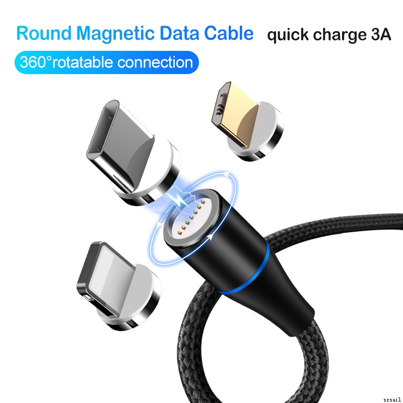 Magnetic Data Cable 3 in 1 Type-C,USB,IOS Quick Charger 3A